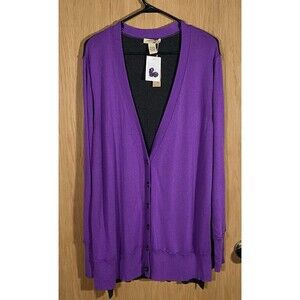 Women's Sz 2X Button Front Cardigan Purple Gray V-Neck Lightweight Stretch NWT